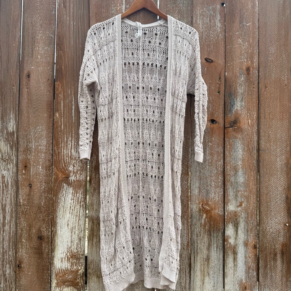 AEROPOSTALE Women’s Beige Cream Open Knit Knee Length Cardigan Sweater Medium